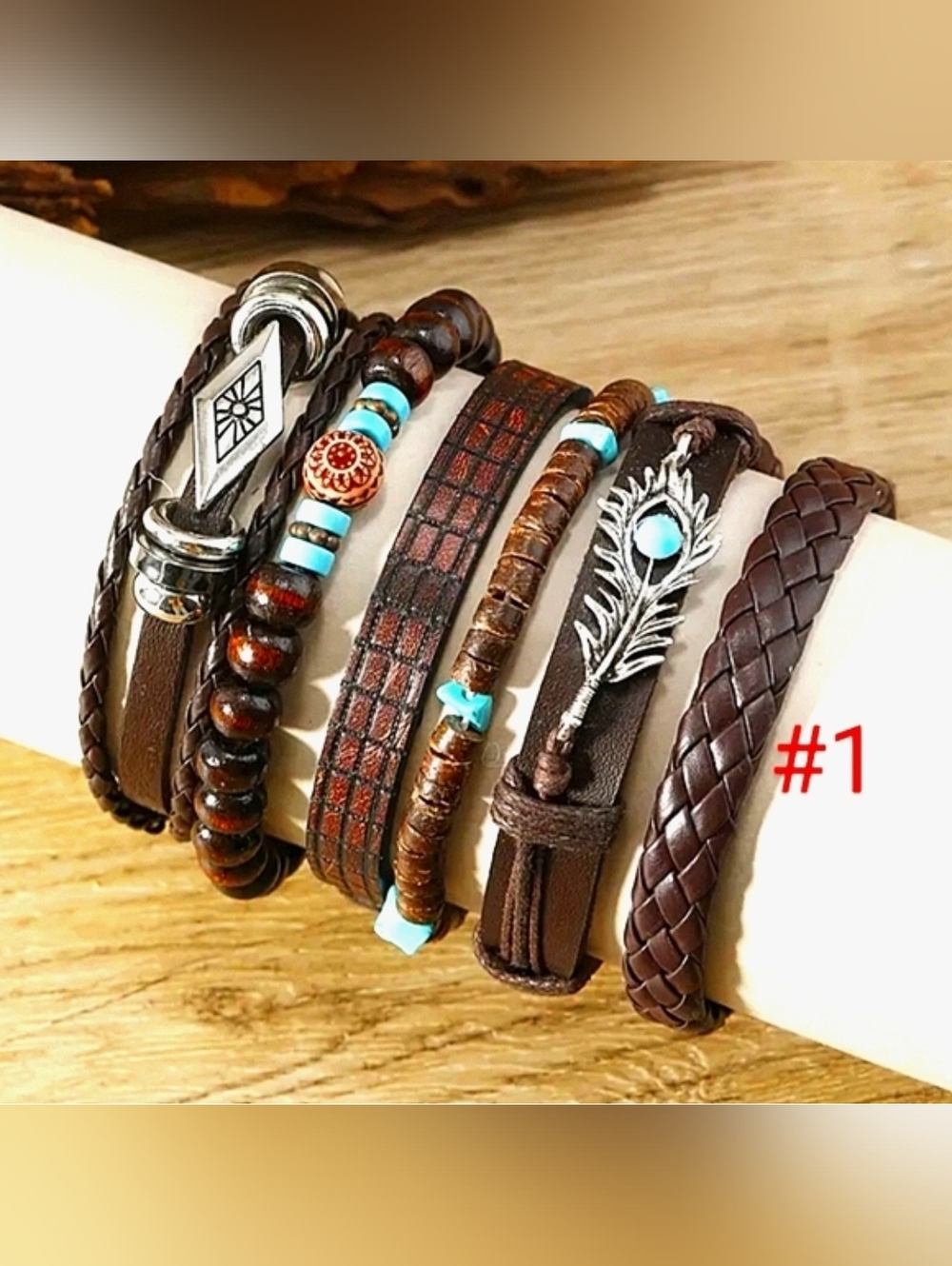 Bohemian Bracelets Brown Turquoise Silvery 6-piece  Set Hippie Style Jewelry - Picture 2 of 10